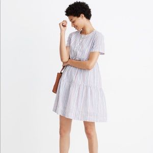 Madewell Striped Crewneck Tiered Mini Dress
